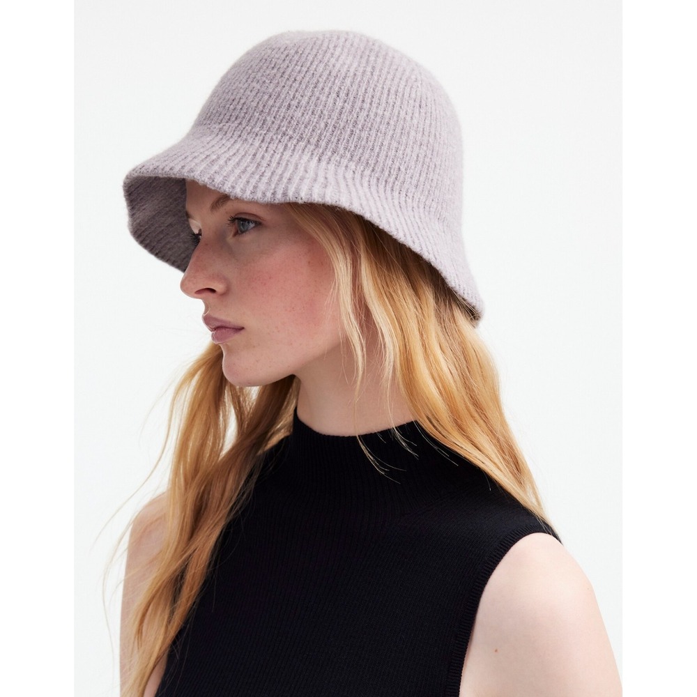 Madewell Fuzzy-Knit Bucket Hat M/L Gray Ribbed Cozy Minimalist Winter Cabin